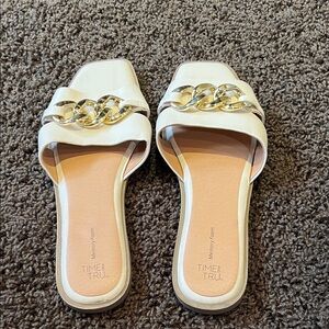 Time and Tru Cream Slide Sandals with Gold Chain